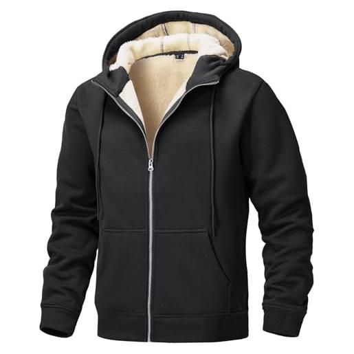 Tansozer sherpa felpa con cappuccio da uomo felpato giacca invernale teddy jacket pelliccia giubbotto sudore molte tasche, blu marino, xxl