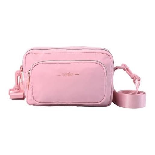 Totto - marsupio da donna, modello funty, dimensioni 20 x 13 x 7,5 cm, 2 scomparti con cerniera, tracolla lunga e tracolla nascosta, colore rosa pesca