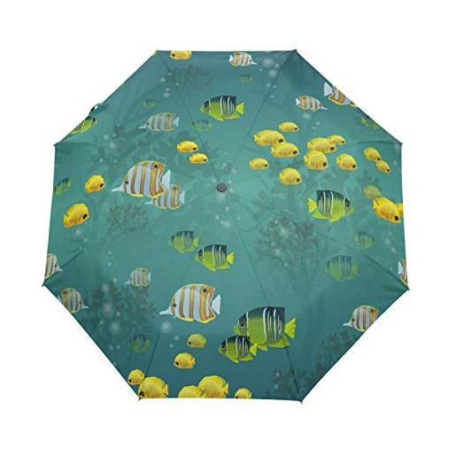 Sawhonn simpatici pesci di mare sottomarini ombrello automatico pieghevole portatile ombrelli antivento da viaggio per uomini donn