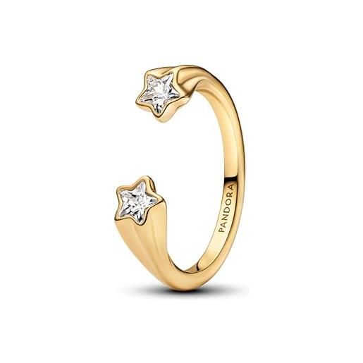 PANDORA moments 163582c01-54 - anello aperto a forma di stella cadente in argento sterling con lega di metallo placcato oro e zirconi, misura 54, argento sterling, zirconia cubica