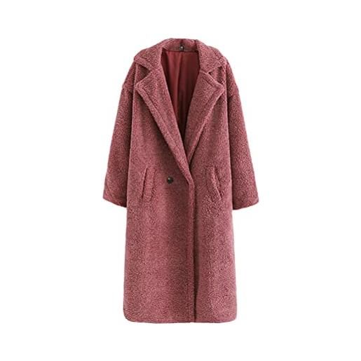 ORANDESIGNE cappotto donna invernale giacca in peluche pelliccia sintetica morbido caldo a maniche lunghe con bottoni casual moda cappotto con tasca arancione s