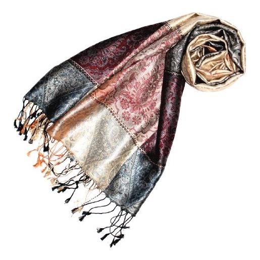 LORENZO CANA pashmina di lusso, sciarpa da donna in tessuto jacquard, 100% seta, 70 x 190 cm, modello paisley, sciarpa di seta, pashmina di seta, colori armonici, 78079