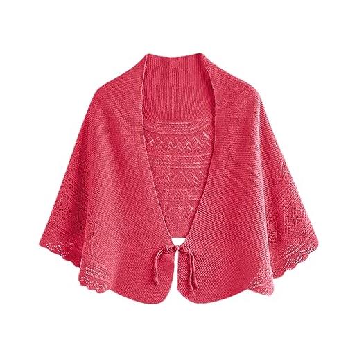 Disimlarl scialle di lana da donna scavato fuori tinta unita protezione collo fibbia mantello sciarpa lavorata a maglia per, rosso corallo. , etichettalia unica