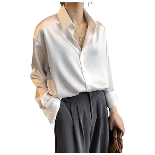 Juketron camicia alla moda primaverile con bottoni in raso di seta camicetta vintage da donna top bianchi camicie da strada larghe da donna a maniche lunghe da donna