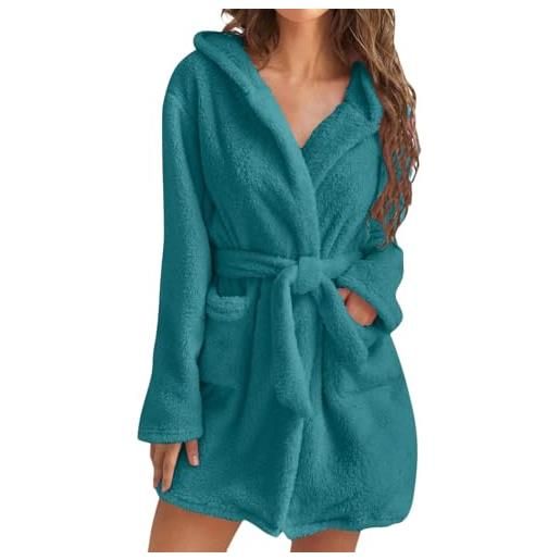Vhersily vestaglie corta donna invernale pile elegante: camicia da notte con cintura sexy vestaglia manica lunga in peluche pigiama cappuccio caldo invernale donna calda vestaglia lunga cappuccio