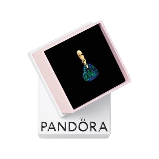PANDORA pendente moments a forma di cuore placcato in oro 14k con opale verde blu creato in laboratorio