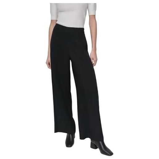 DKNY pull on wide leg twill pant pantaloni, nero, m donna