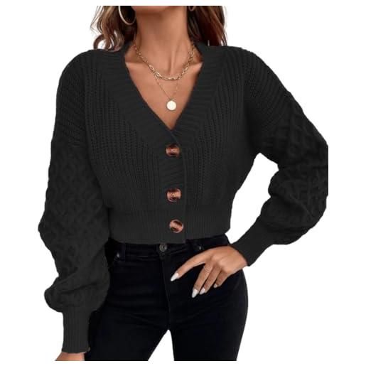 LIUYUYOUGO cardigan donna cotone, cardigan lavorato a maglia da donna corto da donna in maglia spessa con trecce bolero cardigan manica lunga scollo a v maglione cappotti autunno caldo giacca corto i