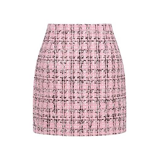 Mywinway mini gonna scozzese da donna a vita alta una linea aderente gonne autunnali, rosa, s