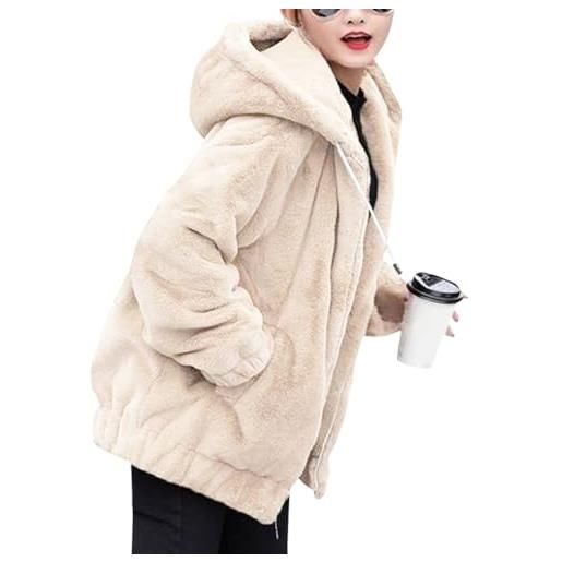 shownicer giacca donna elegante cappotti con tasche tinta unita teddy giacca ciniglia cappotti taglie forti streetwear felpa fleece jacket a beige xs