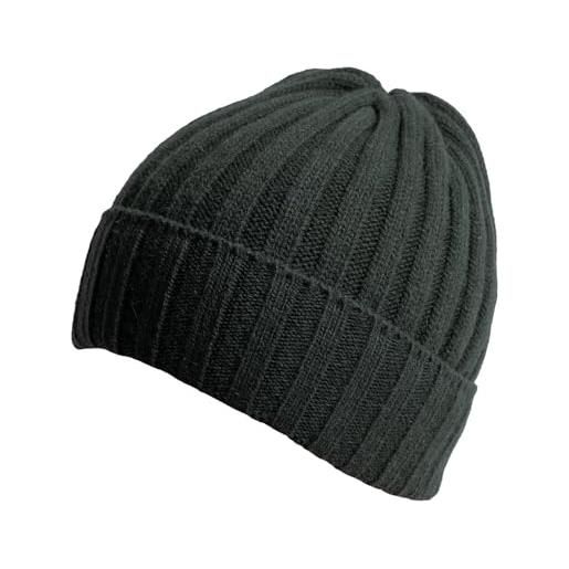 Kalapanta berretto in misto cashmere beanie unisex, verde steppa, costa larga, 100% fibre naturali, design e manifattura made in italy by alpen house, morbido e caldo per sport e tempo libero