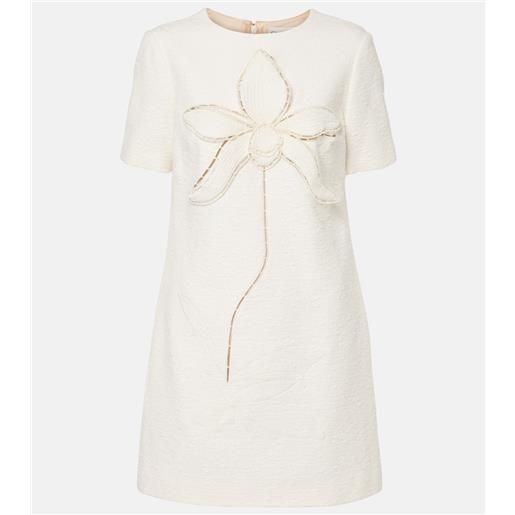 Oscar de la Renta abito orchid in tweed di cotone con ricamo