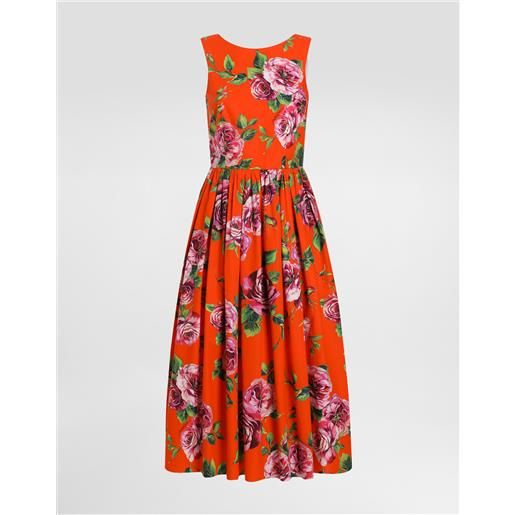 Dolce & Gabbana abito longuette a bambola in cotone stampa rose