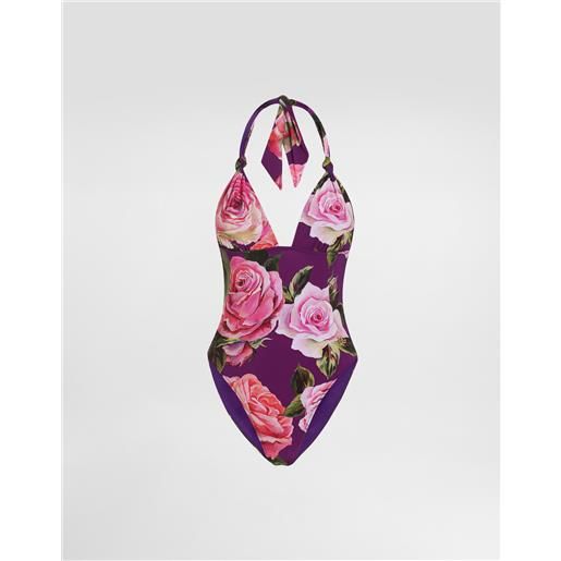 Dolce & Gabbana costume intero con scollo v stampa rose