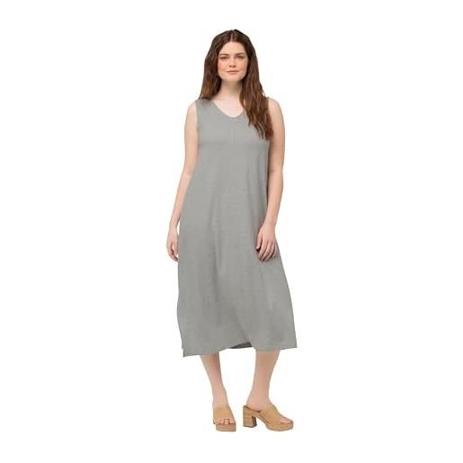 Ulla Popken abito midi dal taglio smanicato in jersey di cotone biologico con scollo a v grigio chiaro mélange 46+ 829148134-46+