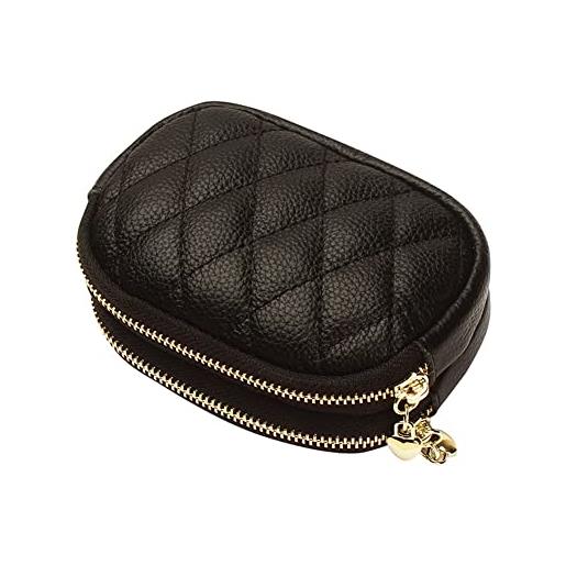 Asudaro borsa con cerniera portachiavi, portamonete in pelle con doppia cerniera custodia di vacchetta retrò con cerniera portafoglio porta carte portachiavi - per piccoli oggetti, chiave a moneta rossetto