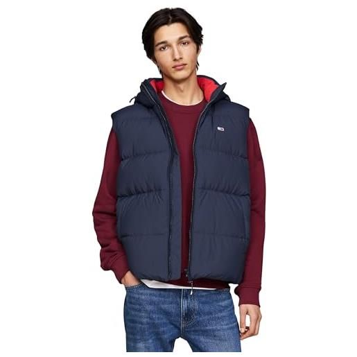 Tommy Jeans uomo gilet essential down vest con cappuccio, rosso (deep rouge), m