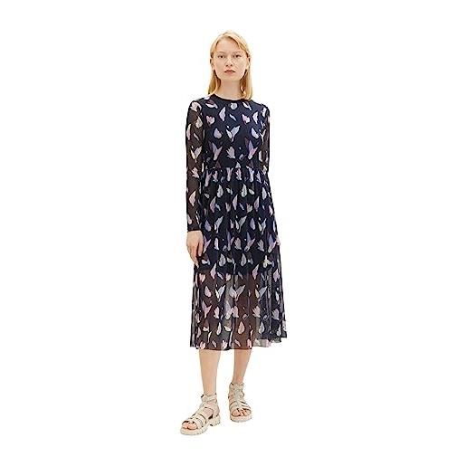 TOM TAILOR Denim fantasia abito in rete da donna in denim con motivo, 29961-stampa floreale astratta blu navy, xxl