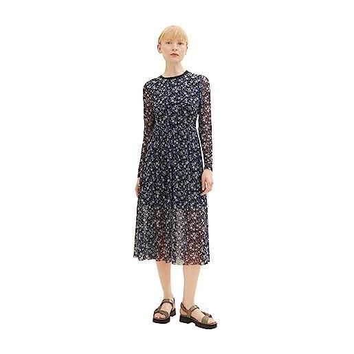 TOM TAILOR Denim fantasia abito in rete da donna in denim con motivo, 34262-stampa floreale nera, m