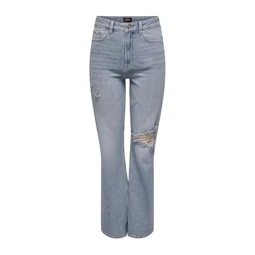 ONLY jeans femminili a gamba larga onlcamille vita alta jeans taglio gamba ampia, denim light medium, 32w x 32l