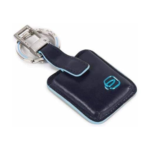 Piquadro blue square portachiavi, pelle, blu notte, 10 cm
