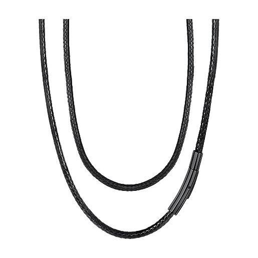 Richsteel Collana Uomo In Pelle 2mm O 3mm: Catenina In Cuoio Morbido, Regalo Personalizzabile Con Chiusura A Girello, Ideale Per Uomo E Donna (Nera, 45 Cm)