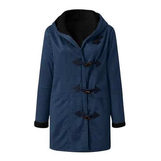 SHINROAD cappotto da donna in tinta unita giacca da donna di media lunghezza cappotto invernale foderato in pile con tasche con cappuccio caldo capispalla per autunno primavera, blu navy, xxx-large