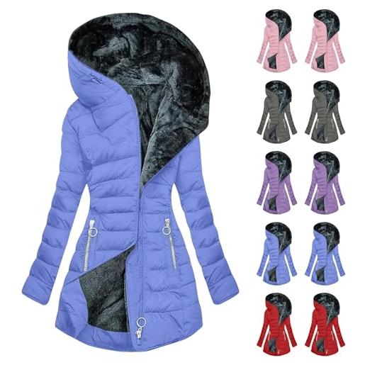 Huoghebg piumino caldo da donna lungo per invernale in offerta cappotto donna foderato in morbido giacca con cappuccio da donna elegante trench donna a maniche lunghe moda cappotti donna con tasche e zip