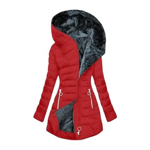 Huoghebg piumino caldo da donna lungo per invernale in offerta cappotto donna foderato in morbido giacca con cappuccio da donna elegante trench donna a maniche lunghe moda cappotti donna con tasche e zip