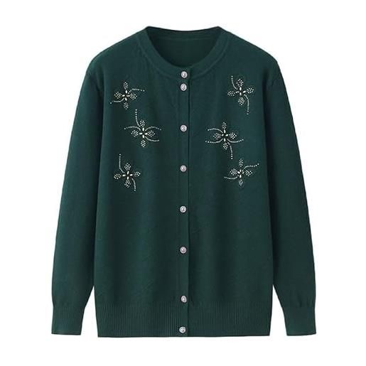KIJSKKOPO maglioni e cardigan da donna, cardigan lavorato a maglia diamond grid di mezza età e anziani maglioni leggeri, rosso girocollo bottoni cappotto in maglia jacquard floreale vecchia signora