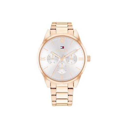 Tommy Hilfiger orologio analogico multifunzione al quarzo da donna con cinturino in acciaio inossidabile color oro rosa - 1782747