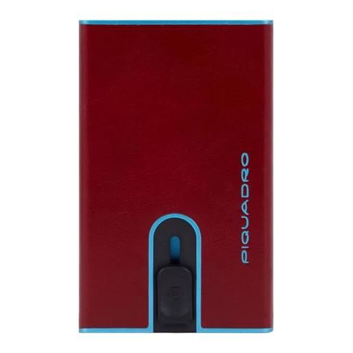 PIQUADRO - portacarte automatico blue square - in metallo e pelle - protezione rfid, 1 fessura per carte e 1 comparto interno - colore rosso - uomo