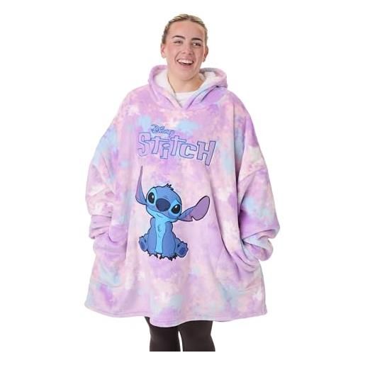 Disney coperta indossabile da donna lilo & stitch | felpa con cappuccio da donna in pile con personaggio ricamato viola e blu acquerello | pullover con cappuccio comodo e pesante