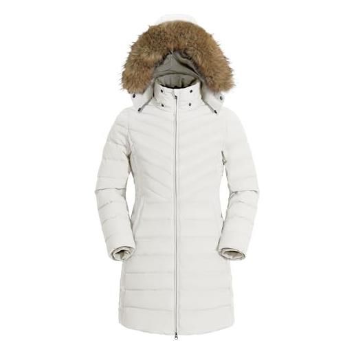 Pioneer Camp cappotto invernale da donna, lungo, caldo, trapuntato, impermeabile, invernale, con colletto in pelliccia sintetica rimovibile, bianco brillante, s