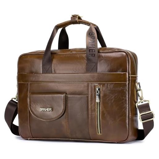 SPAHER porta pc 15,6 pollici valigetta borsa per pc portatile notebook 24 ore ventiquattrore in pelle cartella portadocumenti da ufficio lavoro regalo per uomo