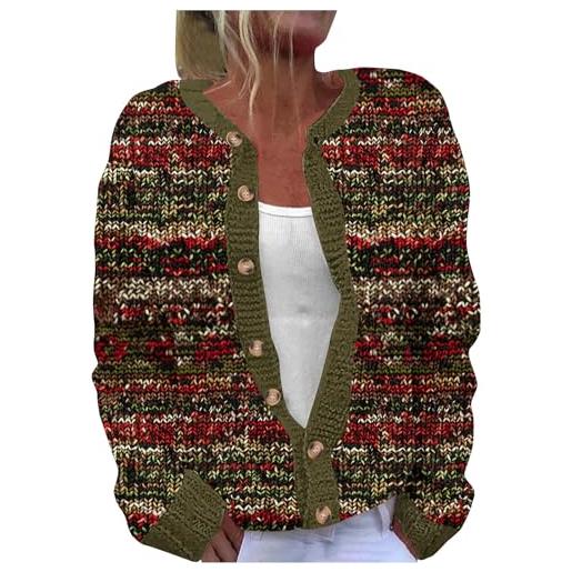 KHIRVWL cardigan da donna natalizio maglione natalizio donna a maniche lunghe cardigan donna invernale con bottoni cardigan di natale con motivo cardigan invernale in lana calda tinta unita stampata