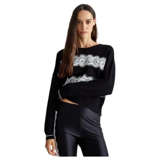 Liu Jo maglia in misto viscosa con pizzo da donna, tf4220 (it, testo, l, regular, regular, nero)