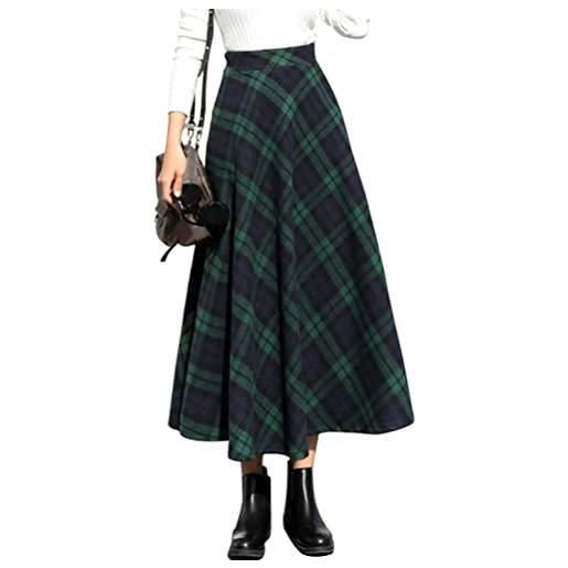 IDEALSANXUN felpa da donna plaid wool in vita elasticizzata, linea a-line pleated tartan long skirts, rosso polpaccio, m