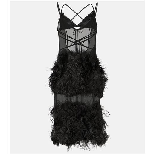 The Attico abito midi trasparente con piume