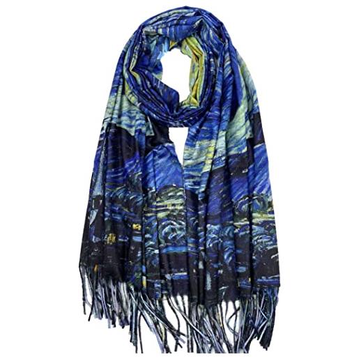 VENVSBEE sciarpa da donna in cashmere morbida grande scialle avvolgente coperta a doppia faccia stampa artistica calda stole pashmina klimt van gogh regali, arte 02, large