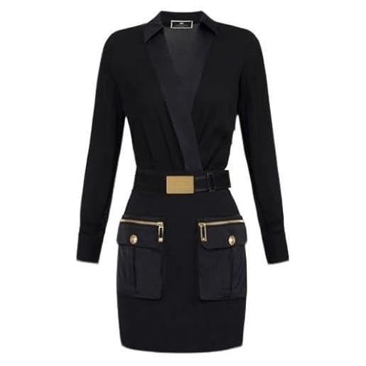 Elisabetta Franchi miniabito con camicia incrociata e gonna con tasche nero