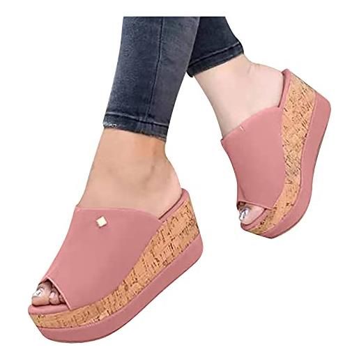 WOXIHUAN ciabatte donna estive eleganti alte pantofole zeppa alta ciabatte zeppa donna sandali ragazza con tacco e plateau in sughero con paillettes sandalo da spiaggia mare piscina scarpe platform