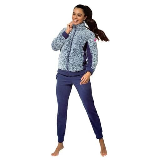 Lotto tuta donna in pile con zip intera - tuta in pile sherpa effetto agnellato - tuta donna invernale termica - tuta donna completa (it, testo, l, regular, regular, blu denim la6071)