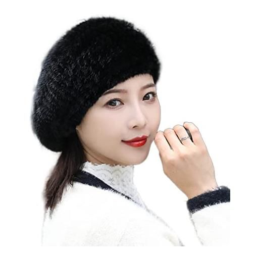 XUYUZUAU cappelli invernali da donne ragazze vera pelliccia di visone cappello a maglia berretto