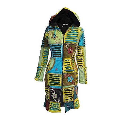 SHOPOHOLIC FASHION - giacca da donna in pile ricamata, con motivo floreale, lungo sopra cappotto multi m