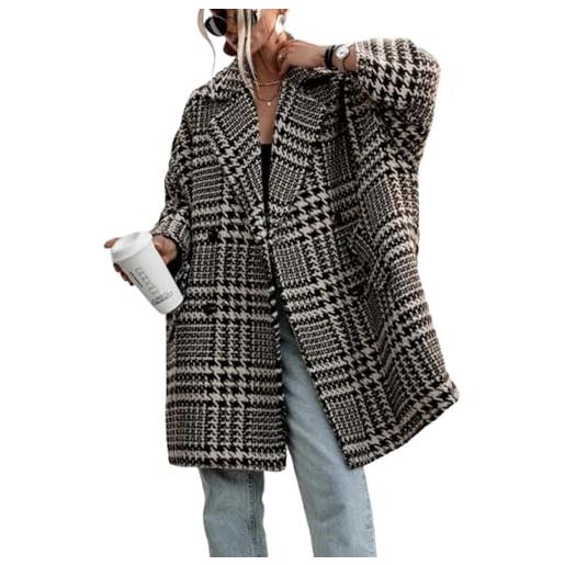 Goolecrimp cappotto doppiopetto oversize con risvolto da donna giacca scozzese spessa invernale alla moda giacca in tweed calda elegante casual da lavoro (beige, s)