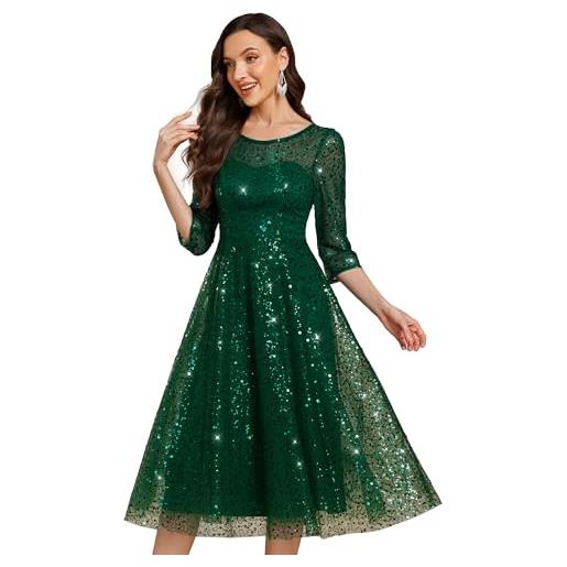 Ever-Pretty vestito da cerimonia con paillettes al ginocchio da donna abiti da cocktail party con manica lunga eleganti arancione 36