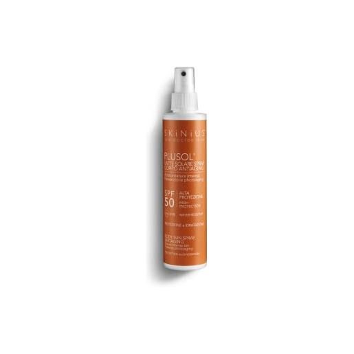 Skinius plusol latte solare spf50 corpo spray - abbronzatura intensa con prevenzione photoaging - protezione solare dai raggi uva/uvb 200ml