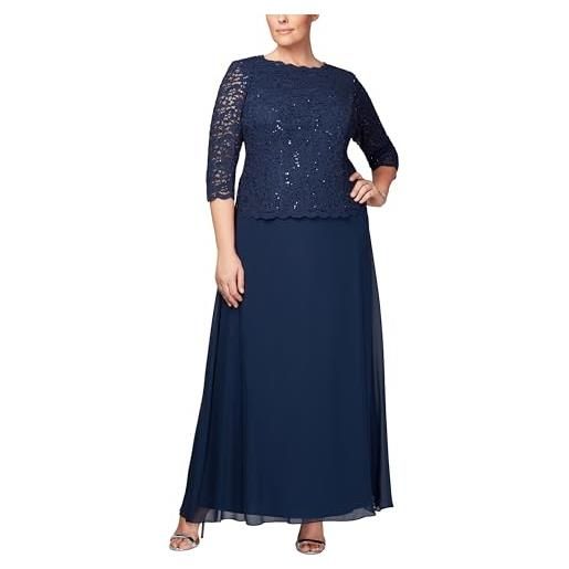 Alex Evenings women's plus size tea-length lace mock dress, long deep plum, 18w