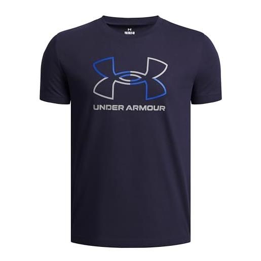 Under Armour bambino global line foundation short sleeve, maglietta manica corta super morbida con stampa grafica, t-shirt sportiva per allenamento e abbigliamento casual, black/mod gray, yxl